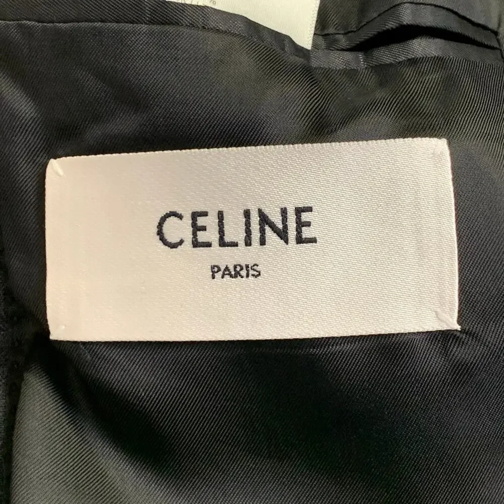CELINE Size 44 Regular Grey Charcoal Stripe Wool Polyester Suit
